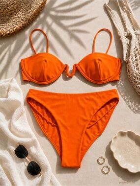 Ziah Bikini Orange High Strap Bottom Balconette Top Size 12 AU 8 US